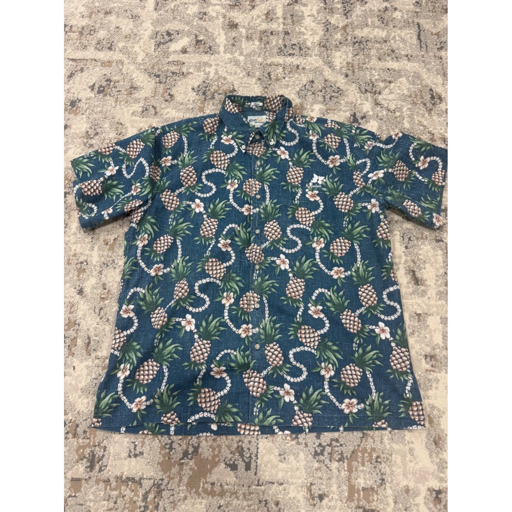 Reyn Spooner Kapalua Pineapple Floral Aloha Shirt XL Blue Cotton Blend Limited